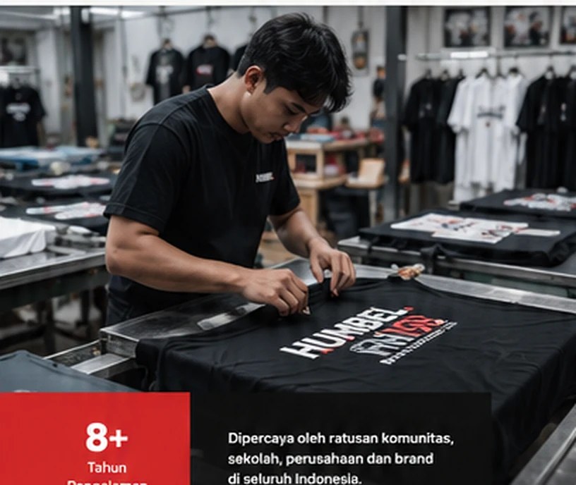 Ilustrasi proses produksi sablon kaos di workshop